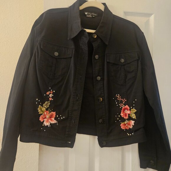 Lana erica Jackets & Blazers - Lana Erica boho black lightweight jacket Moto floral embroidery XL